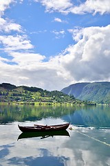 Image showing Rowboat in a fjord