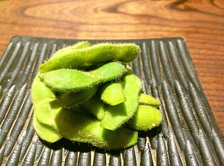 Image showing Edamame closeup, soybeans on a plate