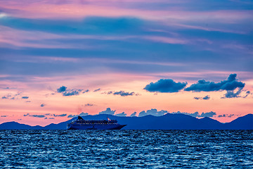 Image showing Sea sunset with criuse ship