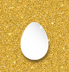 Image showing Abstract Happy Easter Paper Egg on Golden Sparkles Background