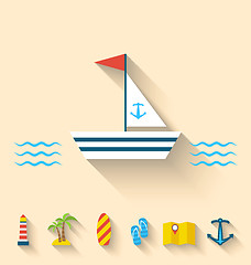 Image showing Flat set icons of cruise holidays and journey vacation, simple s