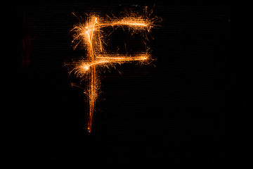 Image showing Letter F made of sparklers on black
