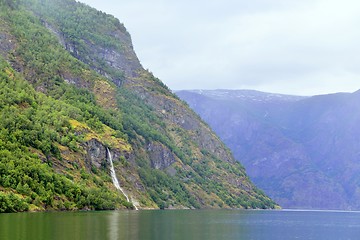 Image showing Waterfall at Naeroyfjord in Norway