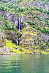 Image showing Waterfall at Naeroyfjord in Norway