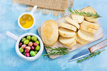 Image showing olives and bread