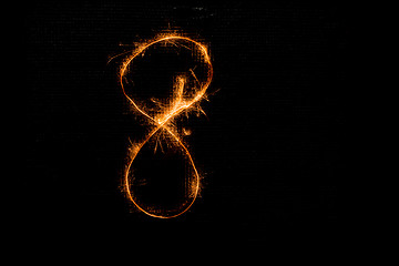 Image showing Number 8 made of sparklers on black