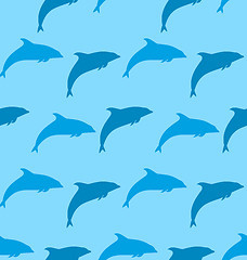 Image showing Seamless Pattern with Dolphin, Marine Mammal Animal