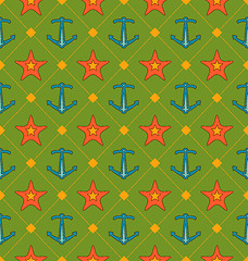 Image showing Seamless Summer Pattern with Anchor and Starfish. Vintage Texture