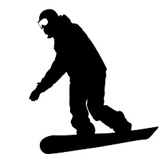 Image showing Black silhouettes  snowboarders on white background. 