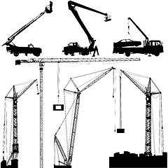 Image showing Set of black hoisting cranes isolated on white background. illustration