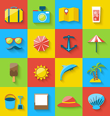 Image showing Flat icons of holiday journey, summer pictogram, sea leisure, co