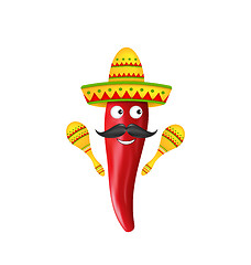 Image showing Mexican Symbols, Red Chili Pepper, Sombrero Hat, Musical Maracas, Mustache