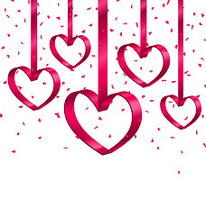 Image showing Beautiful Background with Ribbon Hearts and Tinsel