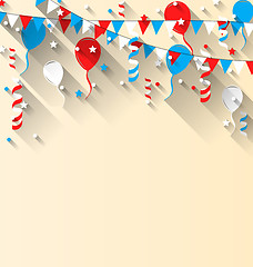 Image showing American patriotic background with balloons, streamer, stars and