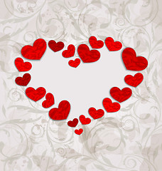 Image showing Floral background with crumpled paper hearts for Valentines Day