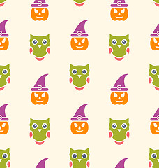 Image showing Halloween Seamless Pattern Owl and Pumpkin