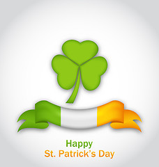 Image showing clover with ribbon in traditional Irish flag colors for St. Patr