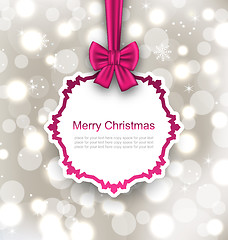 Image showing Greeting Card with Bow Ribbon on Light Background