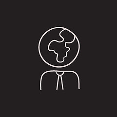 Image showing Human with globe head sketch icon.