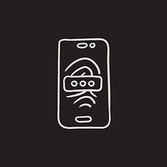 Image showing Mobile phone scanning fingerprint sketch icon.