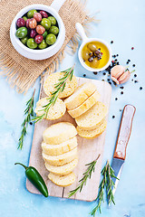 Image showing olives and bread