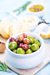 Image showing olives and bread