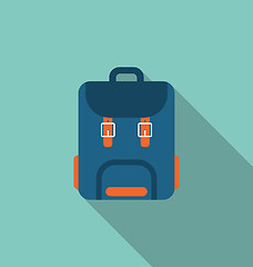 Image showing Flat Icon of Backpack with Long Shadow on blue background