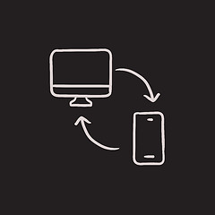 Image showing Synchronization computer with phone sketch icon.