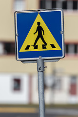 Image showing Vintage pedestrian transit traffic sign in Iceland 