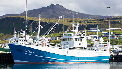 Image showing Grundarfjordur, Iceland - August 1, 2016;  Fishing boats in the 