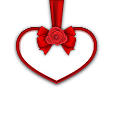 Image showing Red Heart with Red Rose, Ribbon and Bow for Happy Valentines Day