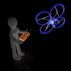 Image showing 3d man with drone, quadrocopter, with photo camera. 3d render. 3