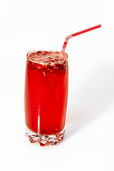 Image showing berry cooler cocktail with drinking straw on white background