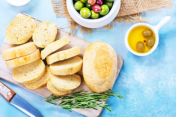 Image showing olives and bread