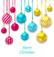 Image showing Elegant Postcard with Collection Colorful Christmas Glass Balls