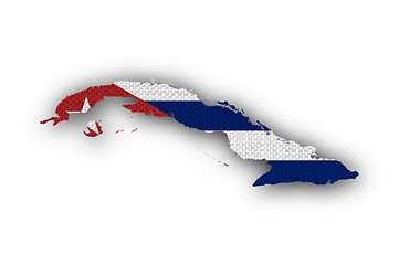 Image showing Map and flag of Cuba on old linen