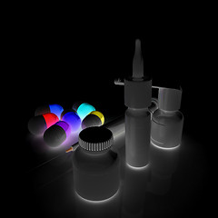 Image showing Syringe, tablet, pill jar. 3D illustration