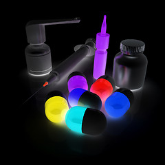 Image showing Syringe, tablet, pill jar. 3D illustration