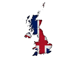 Image showing Map and flag of Great Britain on linen,