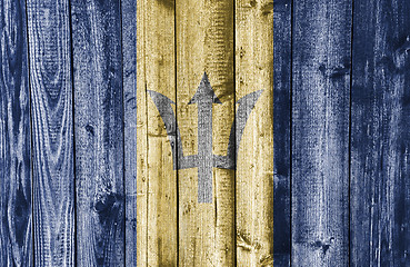 Image showing Flag of Barbados on weathered wood