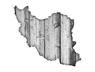 Image showing Map of Iran on weathered wood