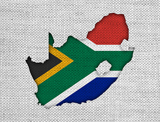 Image showing Map and flag of South Africa on old linen