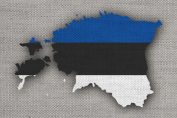 Image showing Map and flag of Estonia on old linen