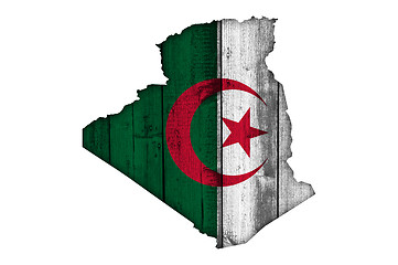 Image showing Map and flag of Algeria on weathered wood