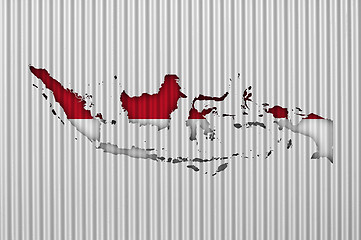 Image showing Map and flag of Indonesia on corrugated iron