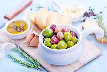 Image showing olives and bread