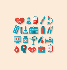 Image showing Collection trendy flat icons of medical elements and objects