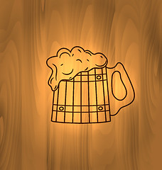 Image showing Mug Beer Foam Scorch Wooden Wall