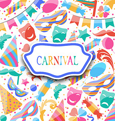 Image showing Festive postcard with carnival colorful icons and objects