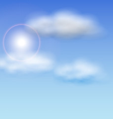 Image showing Blue Sky with Sunlight and Fluffy Clouds